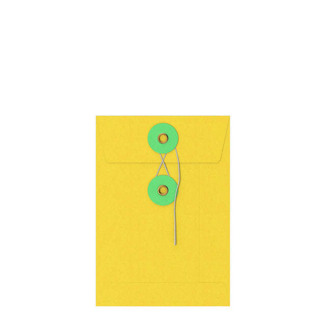 Coloured envelopes with string and washer closure Yellow + Green 162 x 114 mm (C6)