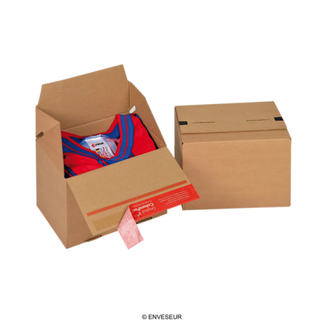 Cardboard box with self-sealing closure for shippings
