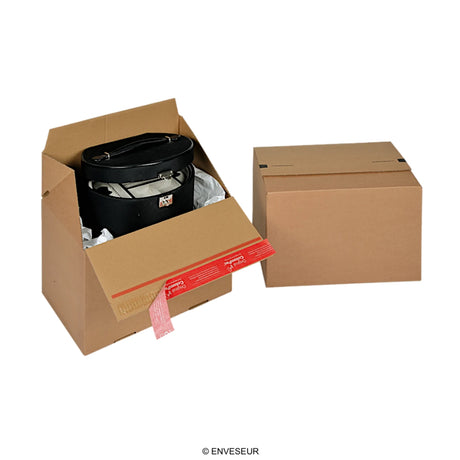 Cardboard box with self-sealing closure for shippings