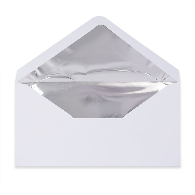 Paper Lined Envelopes White + Silver Foil 110 x 220 mm (DL)